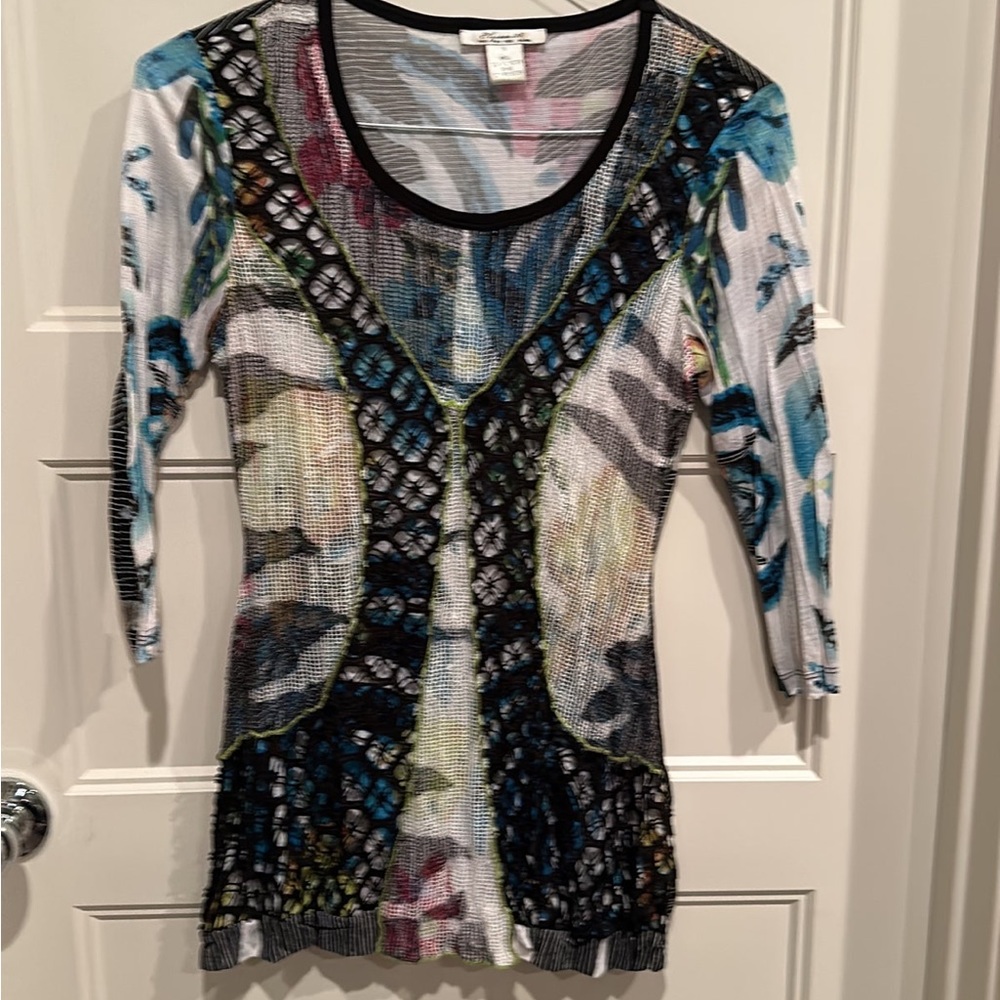 Elysee 26 Women's Floral Boho 3/4 Sleeve Casual Tunic Blouse Shirt Top Sz Small